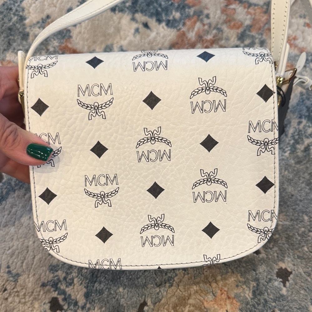 MCM Ivory Crossbody Bag with Logo Print - Picture 8 of 13